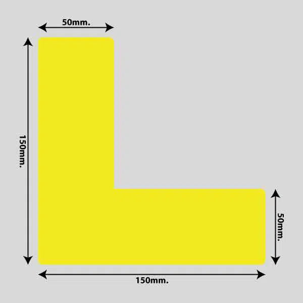 Vis billedet i billedesfremviseren, Gulvmarkerings Tape og Symboler.-Gul-Vinkel 150mm x 150mm (10 stk. pakke)