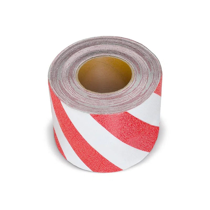 Load image into Gallery viewer, Skridsikker Tape - Advarende-Roed/Hvid-Rulle 150mm x 18.3 meter.-R13 (Korn 60)