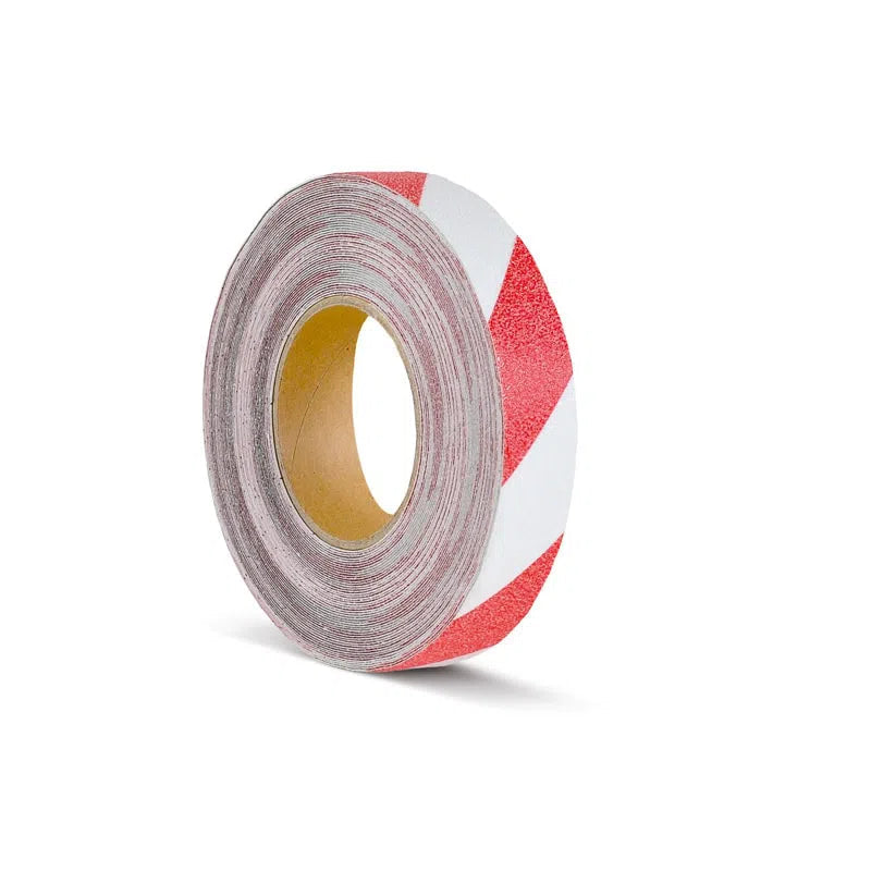 Load image into Gallery viewer, Skridsikker Tape - Advarende-Roed/Hvid-Rulle 25mm x 18.3 meter.-R13 (Korn 60)