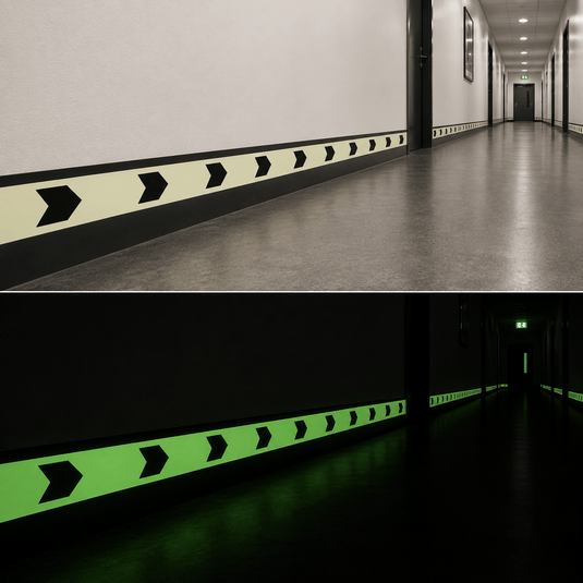 Selvlysende tape "Glow in Dark" til flugtvejsmarkering mv.