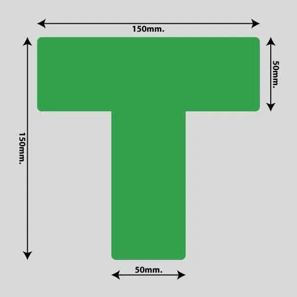 Vis billedet i billedesfremviseren, Gulvmarkerings Tape og Symboler.-Grøn-T-Markering 150mm x 150mm (10 stk. pakke)
