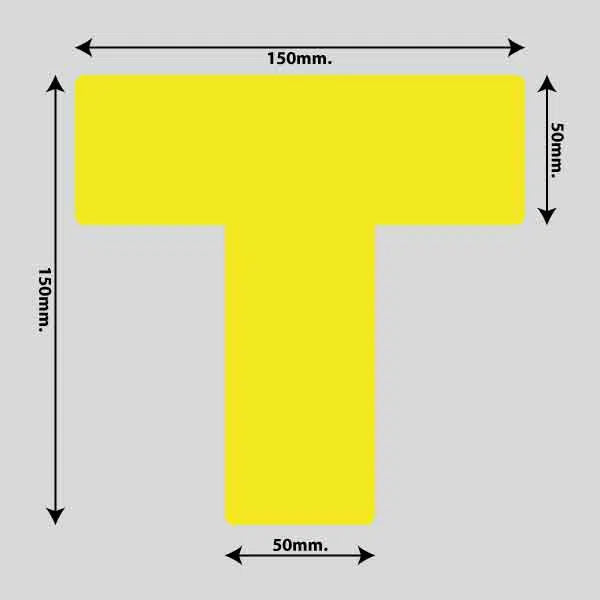 Vis billedet i billedesfremviseren, Gulvmarkerings Tape og Symboler.-Gul-T-Markering 150mm x 150mm (10 stk. pakke)
